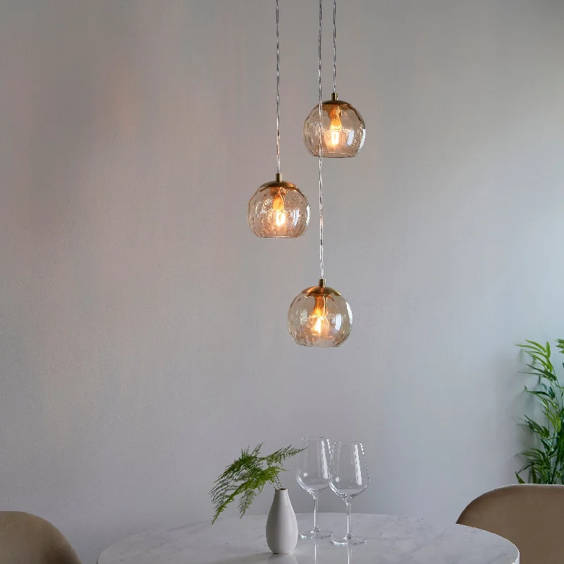 Tropical - Themed Ceiling Lights with Palm - Leaf Shapes and Rattan WrapsEndon Dimple 3lt Cluster Pendant Satin Brass
