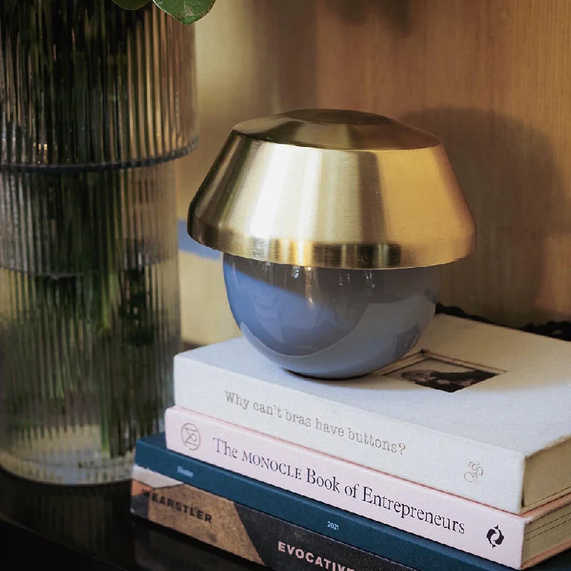 leather table lamps with a distressed texture for a rugged charmLamplet Joan -  Brass on Blue Table Lamp