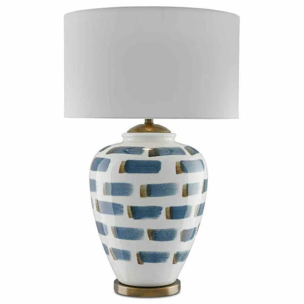 victorian style table lamps with ornate details for traditional homesWhite Blue Antique Brass Brushstroke Table Lamp