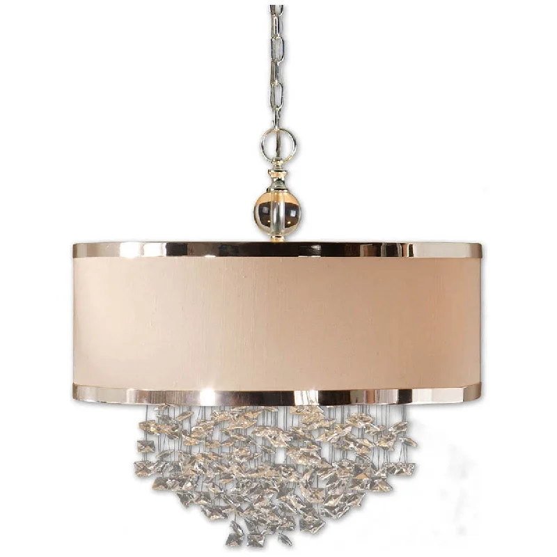 Tropical - Themed Ceiling Lights with Palm - Leaf Shapes and Rattan WrapsUttermost Fascination 3-Light Silken Drum Pendant Tropical - Themed Ceiling Lights with Palm - Leaf Shapes and Rattan WrapsUttermost Fascination 3-Light Silken Drum Pendant