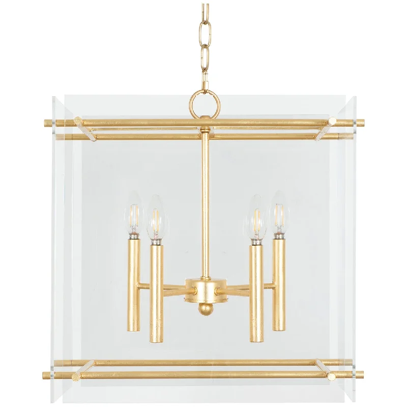 Rustic Ceiling Lights with Reclaimed Wood and Distressed FinishesWorlds Away Acrylic Box Pendant with 4-Light Cluster in Gold Leaf
