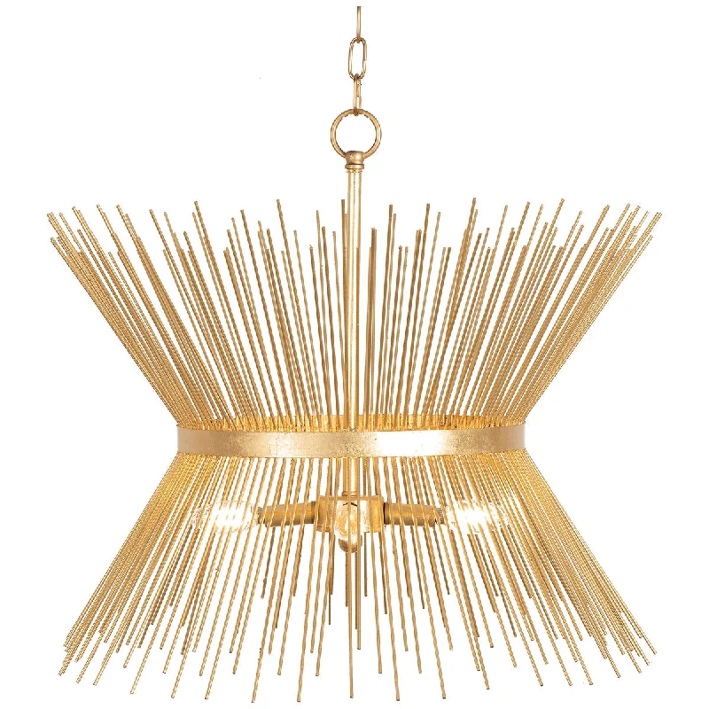Rustic Ceiling Lights with Reclaimed Wood and Distressed FinishesWorlds Away Spray Round Pendant with 4-Light Cluster in Gold Leaf